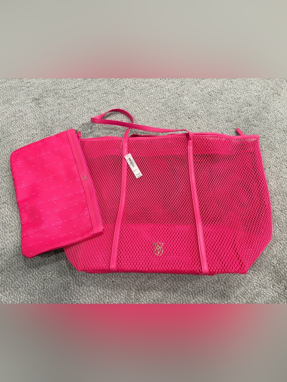 Victoria’s Secret Women’s Hot Pink Mesh Tote Bag with Pouch
